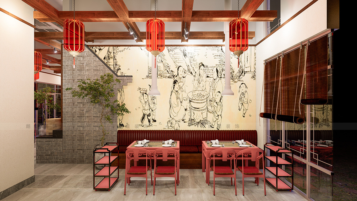 400平中國風(fēng)火鍋店裝修效果圖